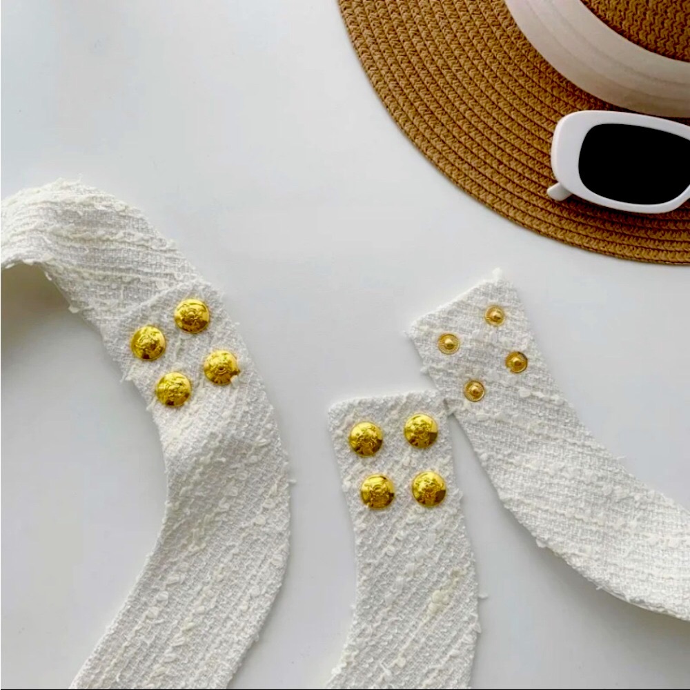 New Cream Tweed Gold Buttoned Zip Back Pleated Mi… - image 5